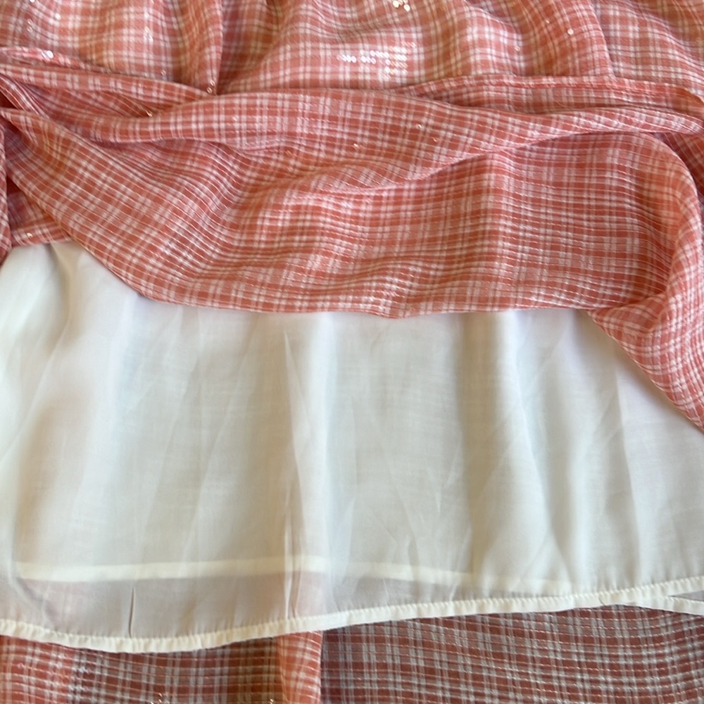 Peach Gingham Mini Dress with Puff Sleeves - Picture 10 of 16